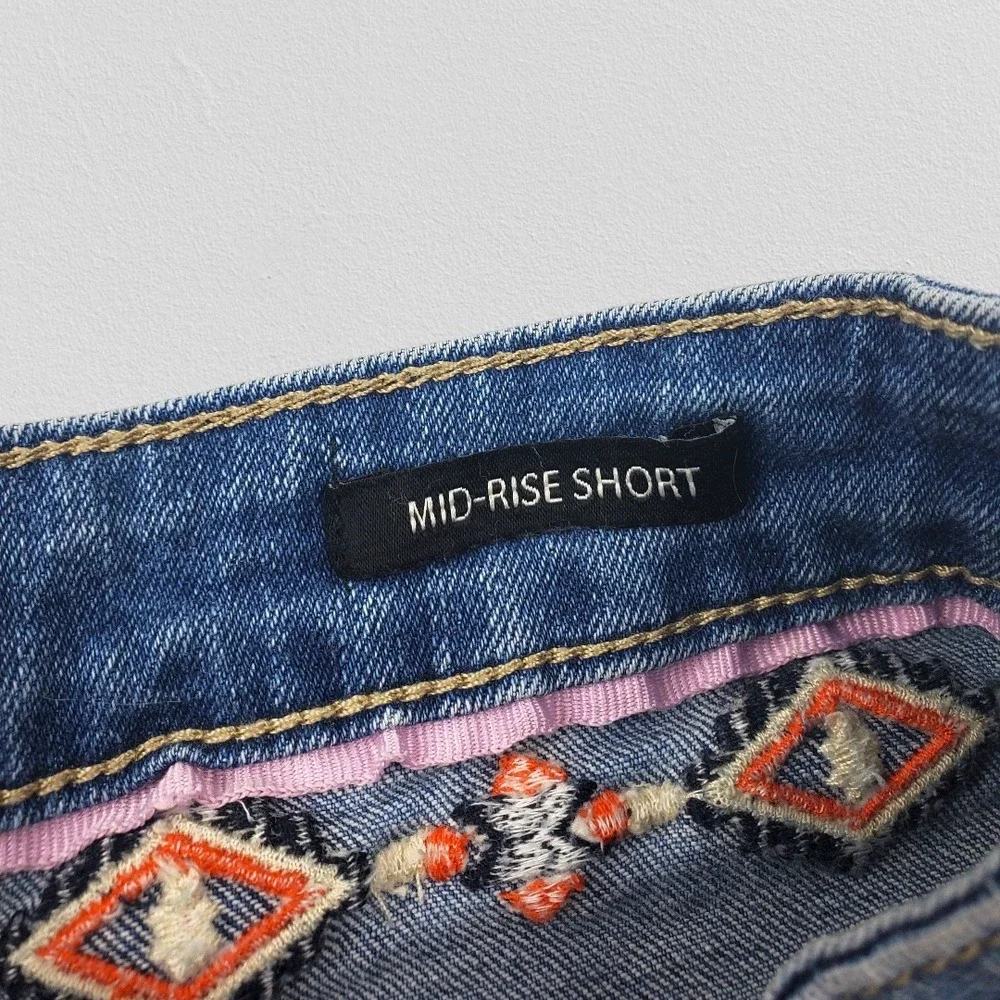 Nanette Lepore Womens Mid Rise Embroidered Distressed Denim Shorts Size‎ 6 Blue